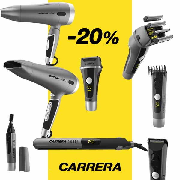 - 20 % на професионалните уреди за коса Carrera